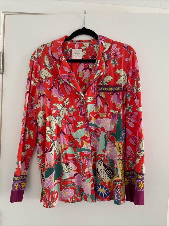 Anthropologie Tops - Anthropologie Red Floral & Owl Button-Front Blouse